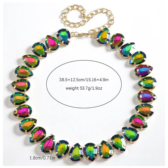 Multicolor Watermelon Glass Teardrop Necklace With Gold Chain - Picture 3 of 3